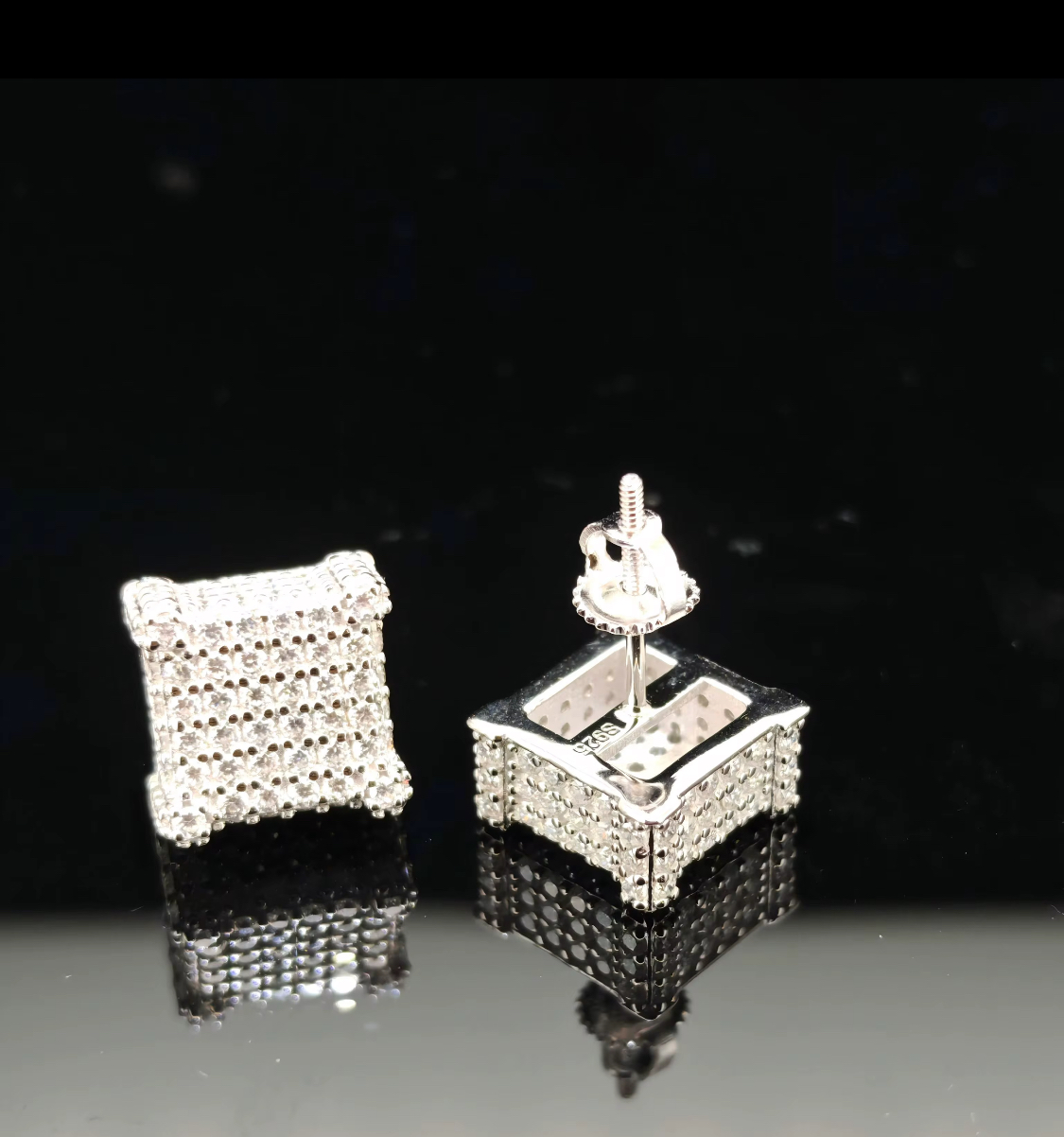 Square silver earrings